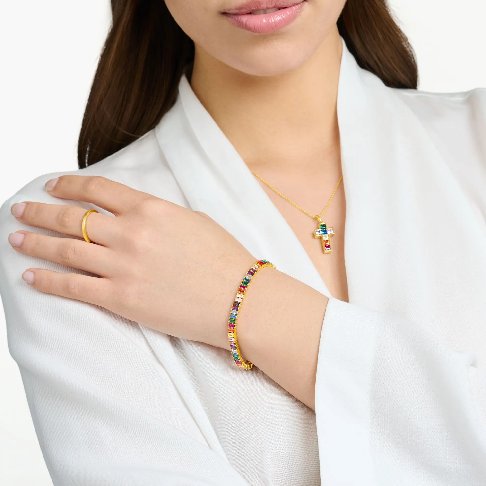 Women THOMAS SABO Bracelets-Tennis bracelet with colourful stones gold plated