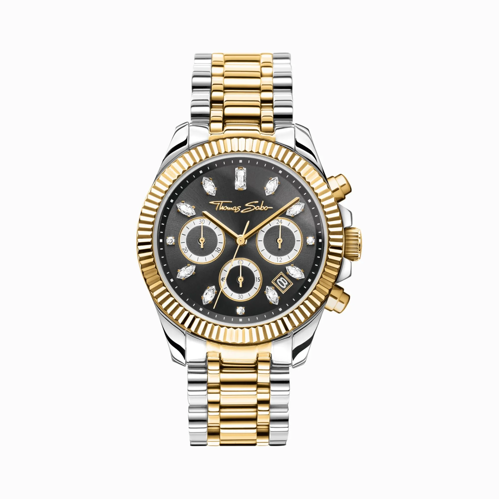 Women THOMAS SABO Watches|Ladies' Watches-Watch Divine Chrono with dial in black yellow gold-coloured