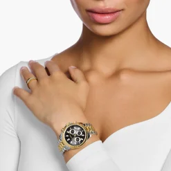 Women THOMAS SABO Watches|Ladies' Watches-Watch Divine Chrono with dial in black yellow gold-coloured