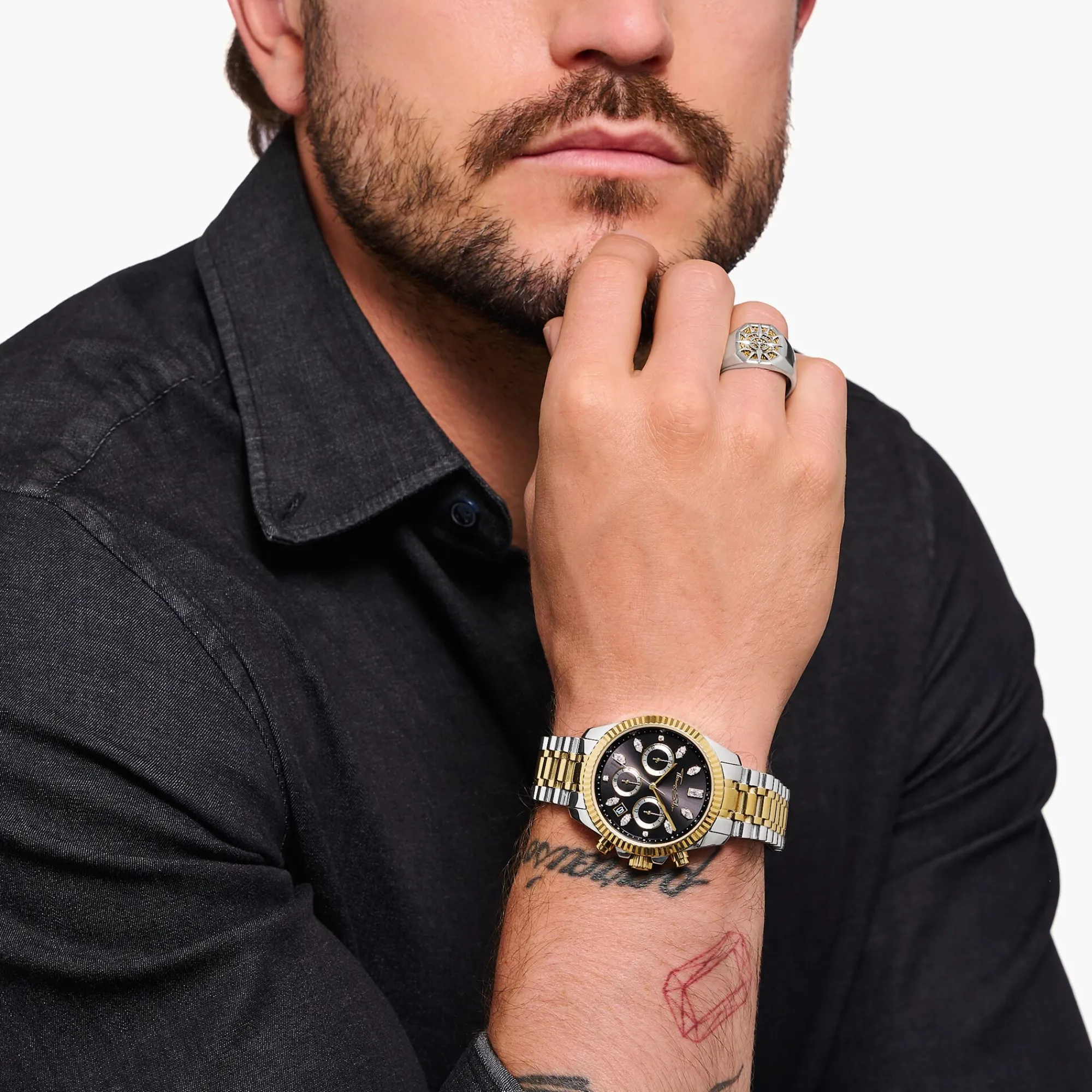 Women THOMAS SABO Watches|Ladies' Watches-Watch Divine Chrono with dial in black yellow gold-coloured