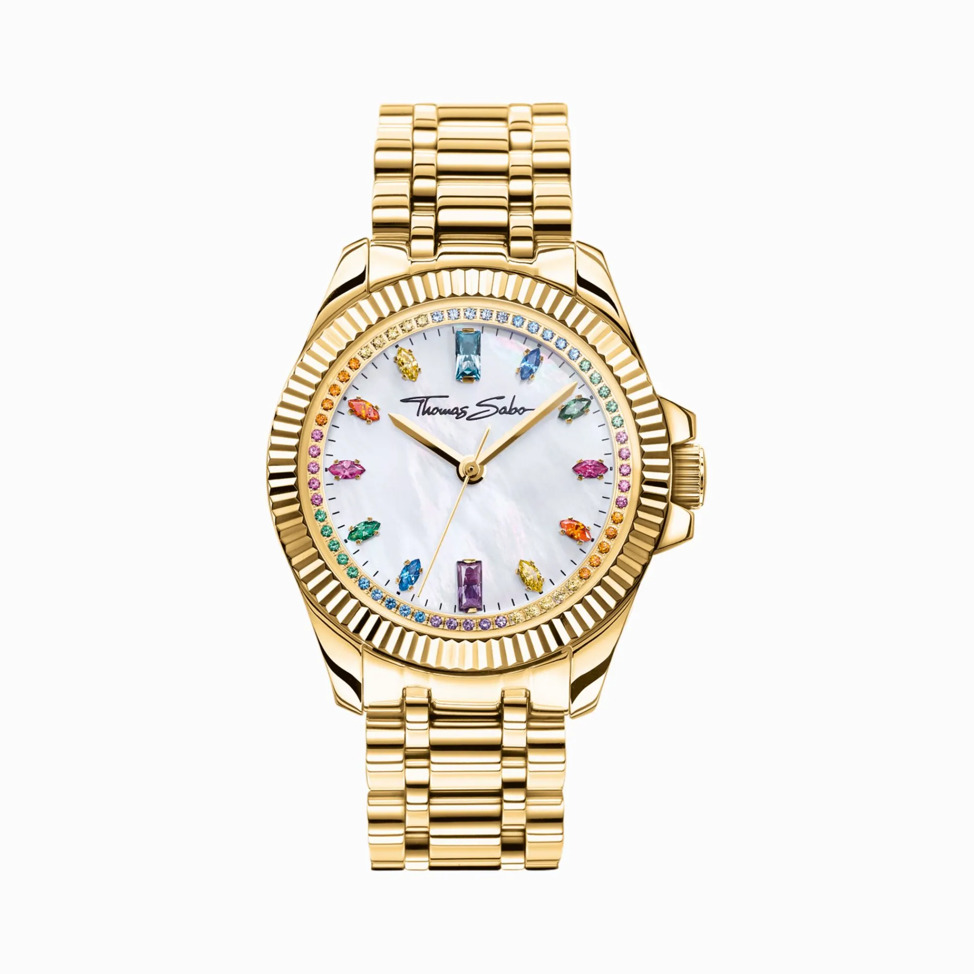 Women THOMAS SABO Watches|Ladies' Watches-Watch for women Divine Rainbow coloured stones yellow gold-coloured