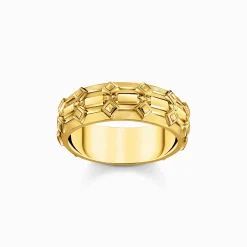 Women THOMAS SABO Rings|18-Carat Gold-Plating - 925 Silver-Wide yellow-gold plated band ring with crocodile detailing