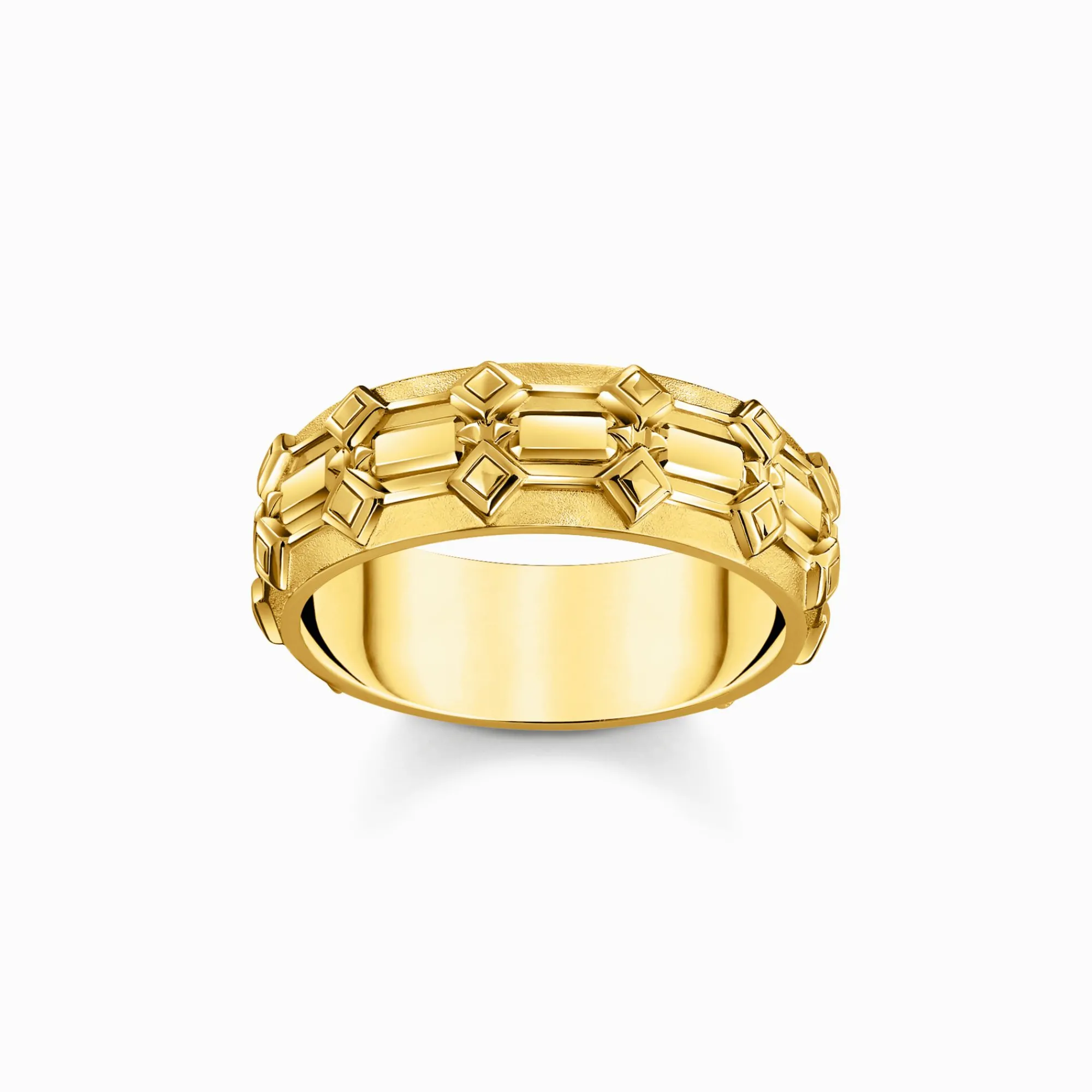 Women THOMAS SABO Rings|18-Carat Gold-Plating - 925 Silver-Wide yellow-gold plated band ring with crocodile detailing