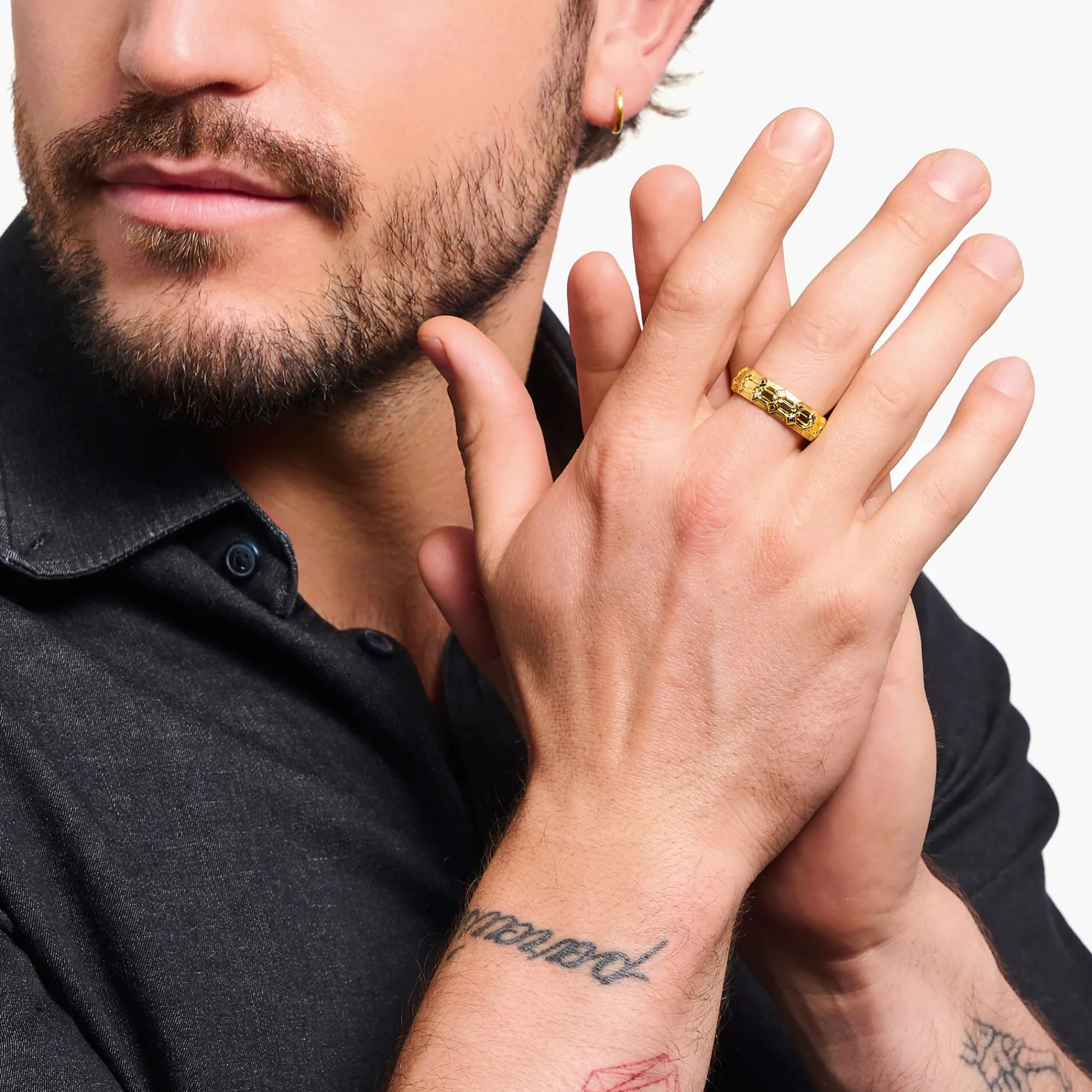 Women THOMAS SABO Rings|18-Carat Gold-Plating - 925 Silver-Wide yellow-gold plated band ring with crocodile detailing
