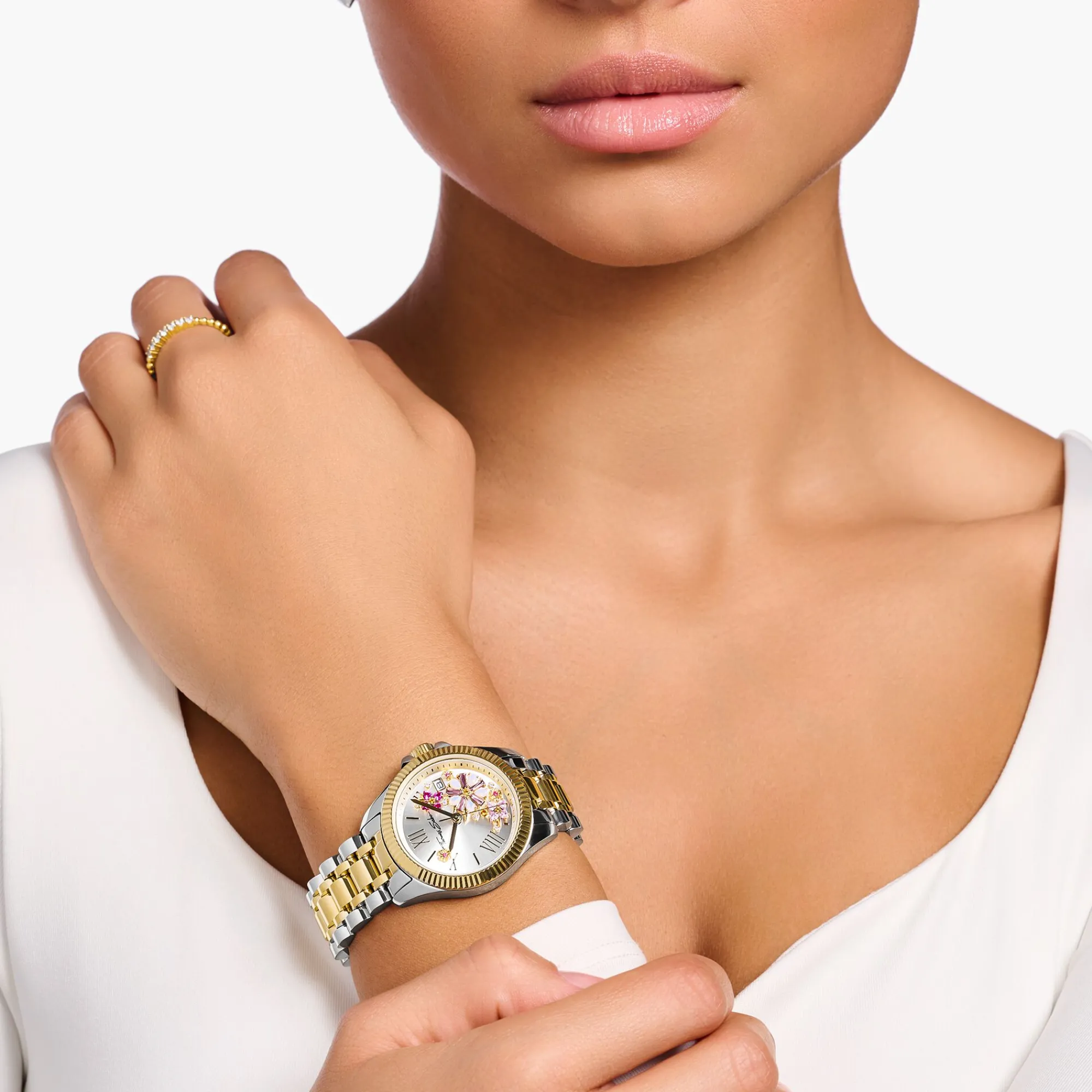 Women THOMAS SABO Watches|Ladies' Watches-Women’s watch flowers from pink colored stones bicolour