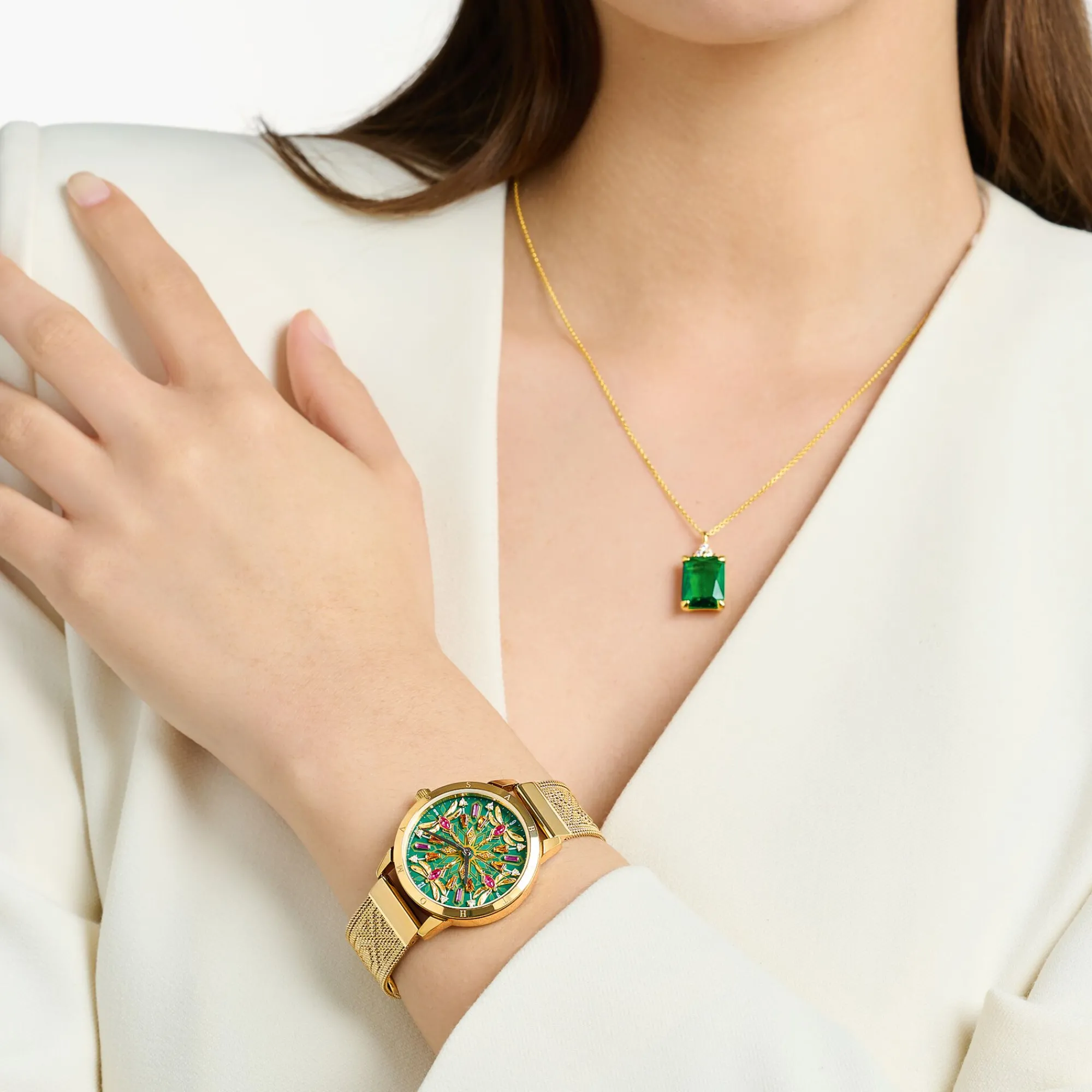 Women THOMAS SABO Watches|Ladies' Watches-Women’s watch kaleidoscope dragonfly green yellow gold-coloured