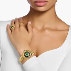 Women THOMAS SABO Watches|Ladies' Watches-Women’s watch Mystic Island with white stones and green malachite gold colour