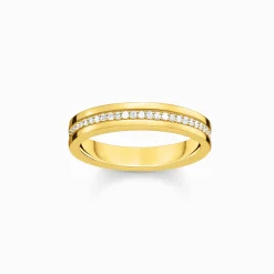 Women THOMAS SABO Rings|18-Carat Gold-Plating - 925 Silver-Yellow-gold plated band ring with white zirconia