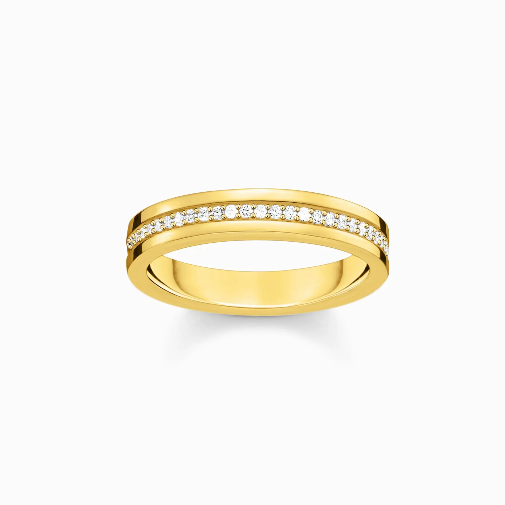 Women THOMAS SABO Rings|18-Carat Gold-Plating - 925 Silver-Yellow-gold plated band ring with white zirconia
