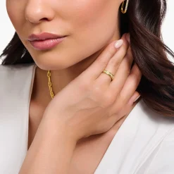 Women THOMAS SABO Rings|18-Carat Gold-Plating - 925 Silver-Yellow-gold plated band ring with white zirconia