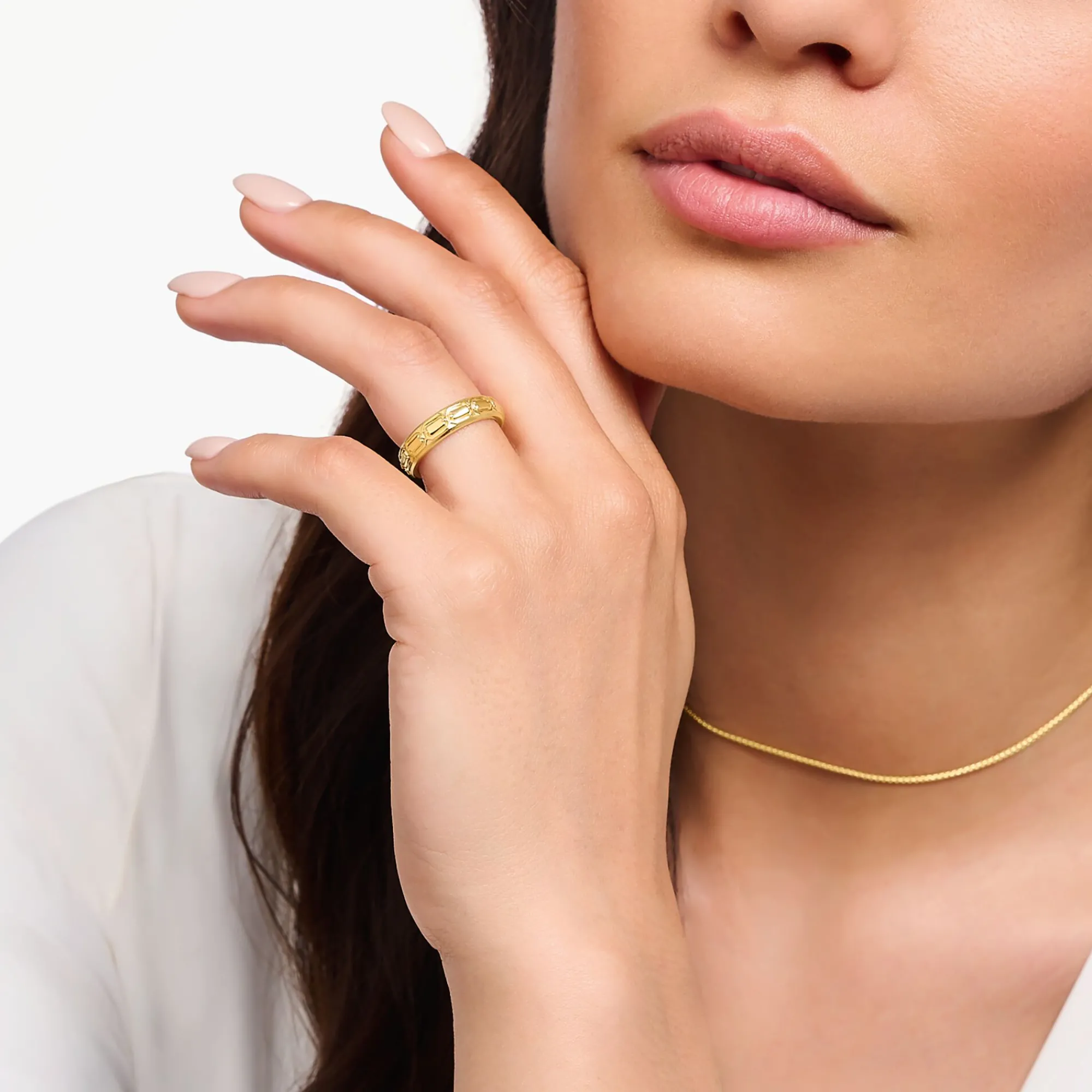 Women THOMAS SABO Rings|18-Carat Gold-Plating - 925 Silver-Yellow-gold plated band ring with crocodile detailing