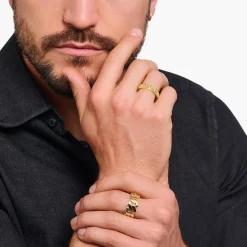 Women THOMAS SABO Rings|18-Carat Gold-Plating - 925 Silver-Yellow-gold plated band ring with crocodile detailing