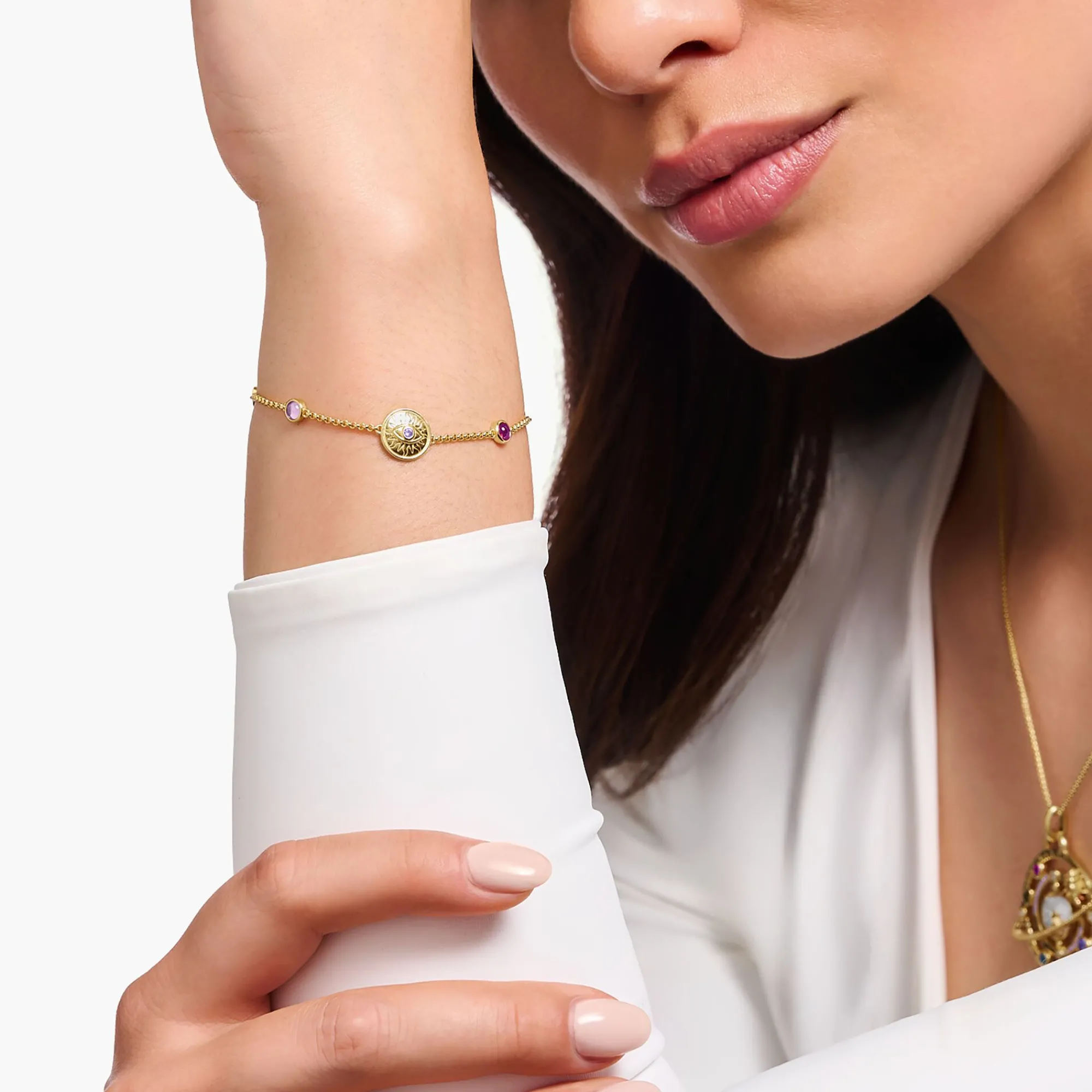 Women THOMAS SABO Bracelets|18-Carat Gold-Plating - 925 Silver-Yellow-gold plated bracelet with a sun coin and various stones