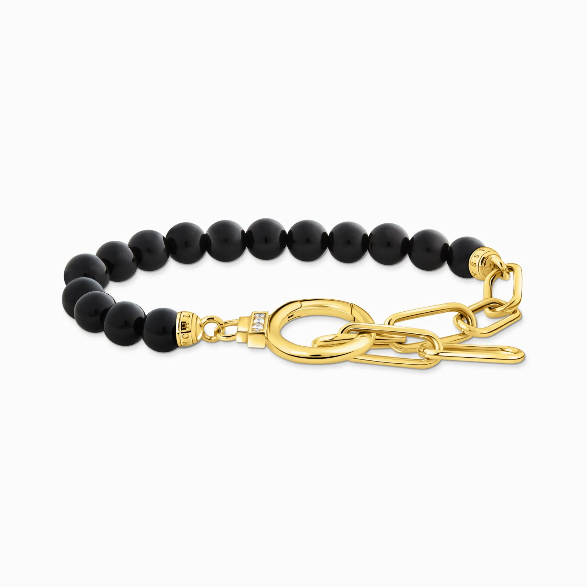 Women THOMAS SABO Bracelets|18-Carat Gold-Plating - 925 Silver-Yellow-gold plated bracelet with onyx beads and white zirconia