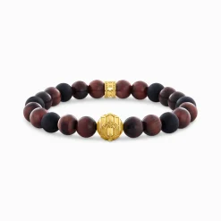 Women THOMAS SABO Bracelets|Bracelets-Yellow-gold plated bracelet with Obsidian and Red Tiger's Eye Beads