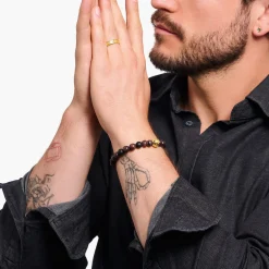 Women THOMAS SABO Bracelets|Bracelets-Yellow-gold plated bracelet with Obsidian and Red Tiger's Eye Beads