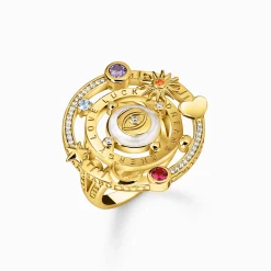 Women THOMAS SABO Rings-Yellow-gold plated cocktail ring with half-ball and stones