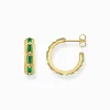 Women THOMAS SABO Hoop Earrings|18-Carat Gold-Plating - 925 Silver-Yellow-gold plated hoop earrings with green stones