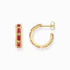 Women THOMAS SABO Hoop Earrings|18-Carat Gold-Plating - 925 Silver-Yellow-gold plated hoop earrings with red stones