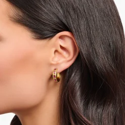 Women THOMAS SABO Hoop Earrings|18-Carat Gold-Plating - 925 Silver-Yellow-gold plated hoop earrings with red stones