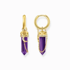Women THOMAS SABO Hoop Earrings|18-Carat Gold-Plating - 925 Silver-Yellow-gold plated hoop earrings with imitation amethysts