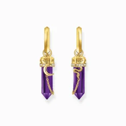 Women THOMAS SABO Hoop Earrings|18-Carat Gold-Plating - 925 Silver-Yellow-gold plated hoop earrings with imitation amethysts