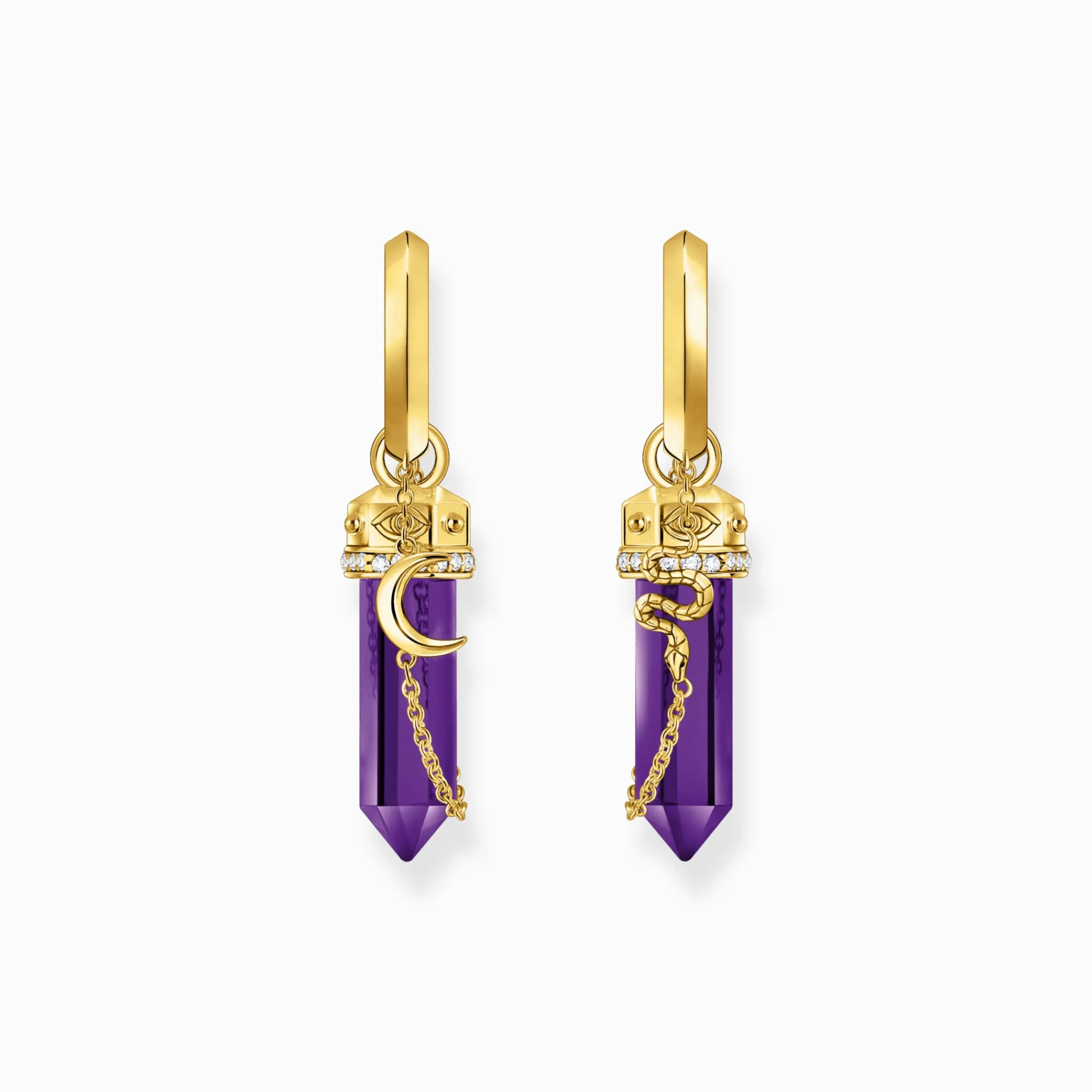 Women THOMAS SABO Hoop Earrings|18-Carat Gold-Plating - 925 Silver-Yellow-gold plated hoop earrings with imitation amethysts