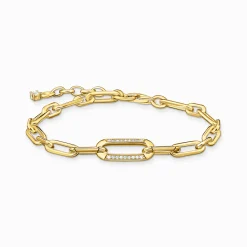 Women THOMAS SABO Bracelets|18-Carat Gold-Plating - 925 Silver-Yellow-gold plated link bracelet with anchor element and zirconia