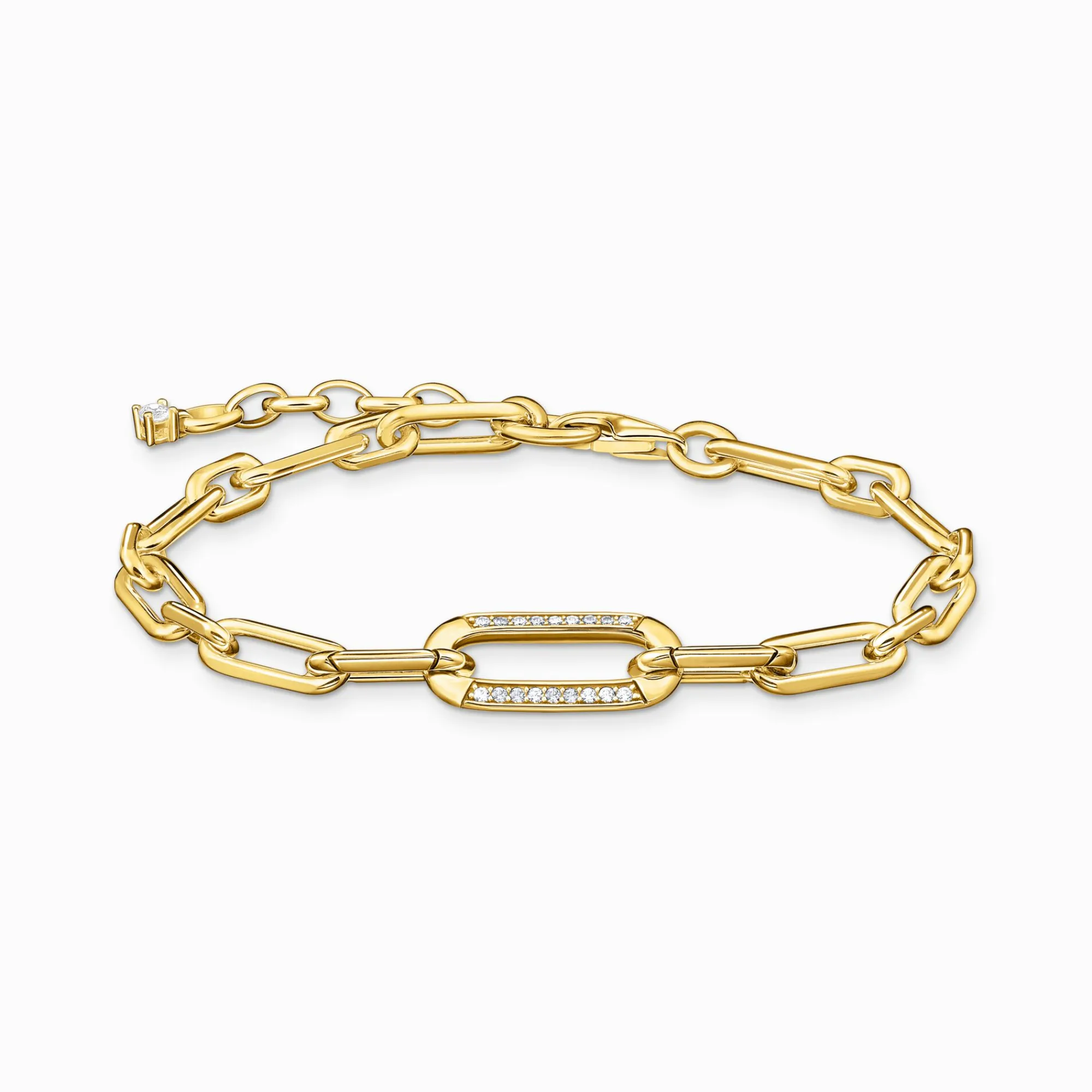 Women THOMAS SABO Bracelets|18-Carat Gold-Plating - 925 Silver-Yellow-gold plated link bracelet with anchor element and zirconia