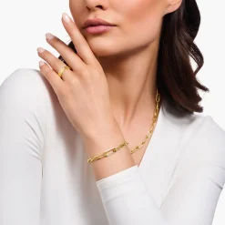 Women THOMAS SABO Bracelets|18-Carat Gold-Plating - 925 Silver-Yellow-gold plated link bracelet with anchor element and zirconia