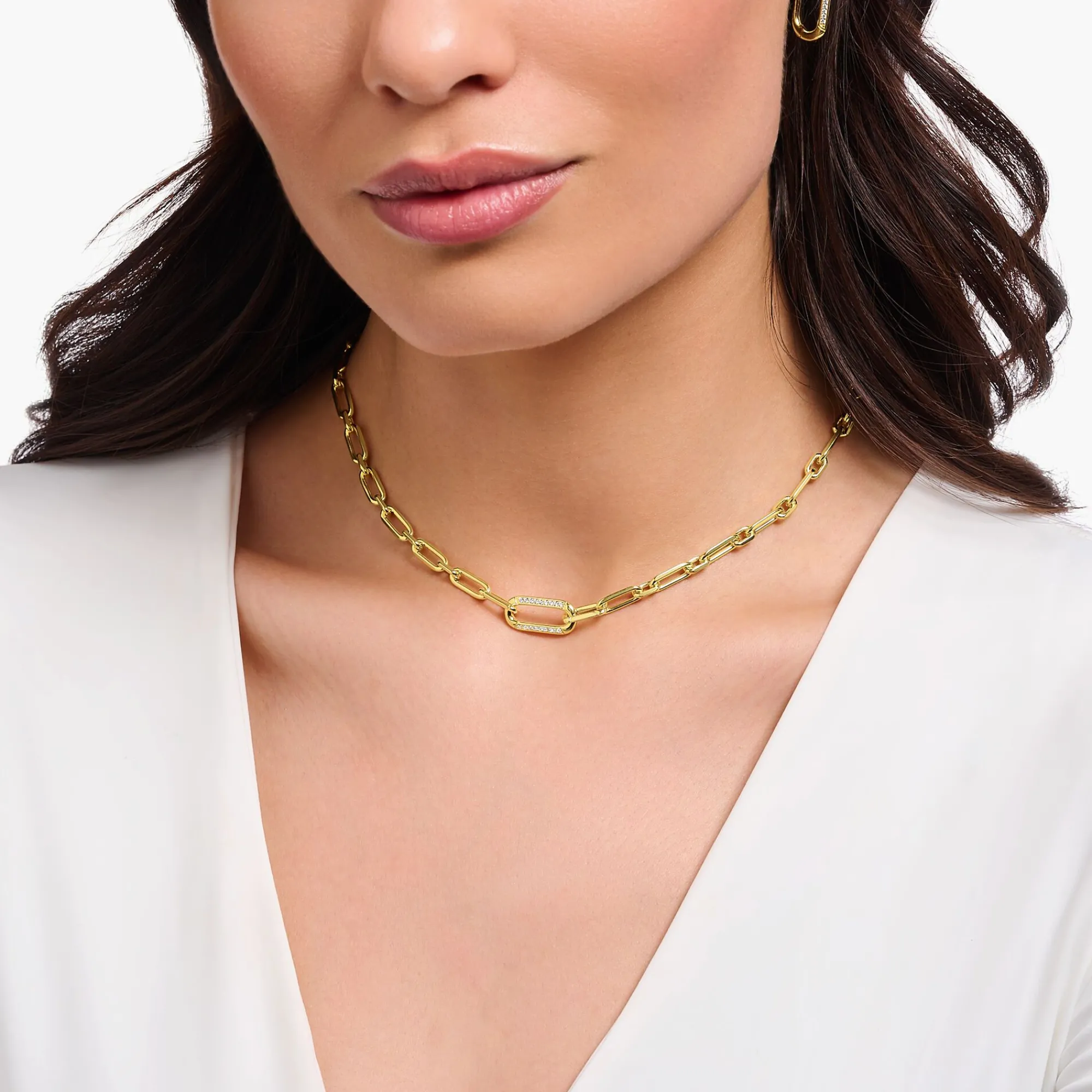 Women THOMAS SABO Necklaces|18-Carat Gold-Plating - 925 Silver-Yellow-gold plated link necklace with anchor element and zirconia