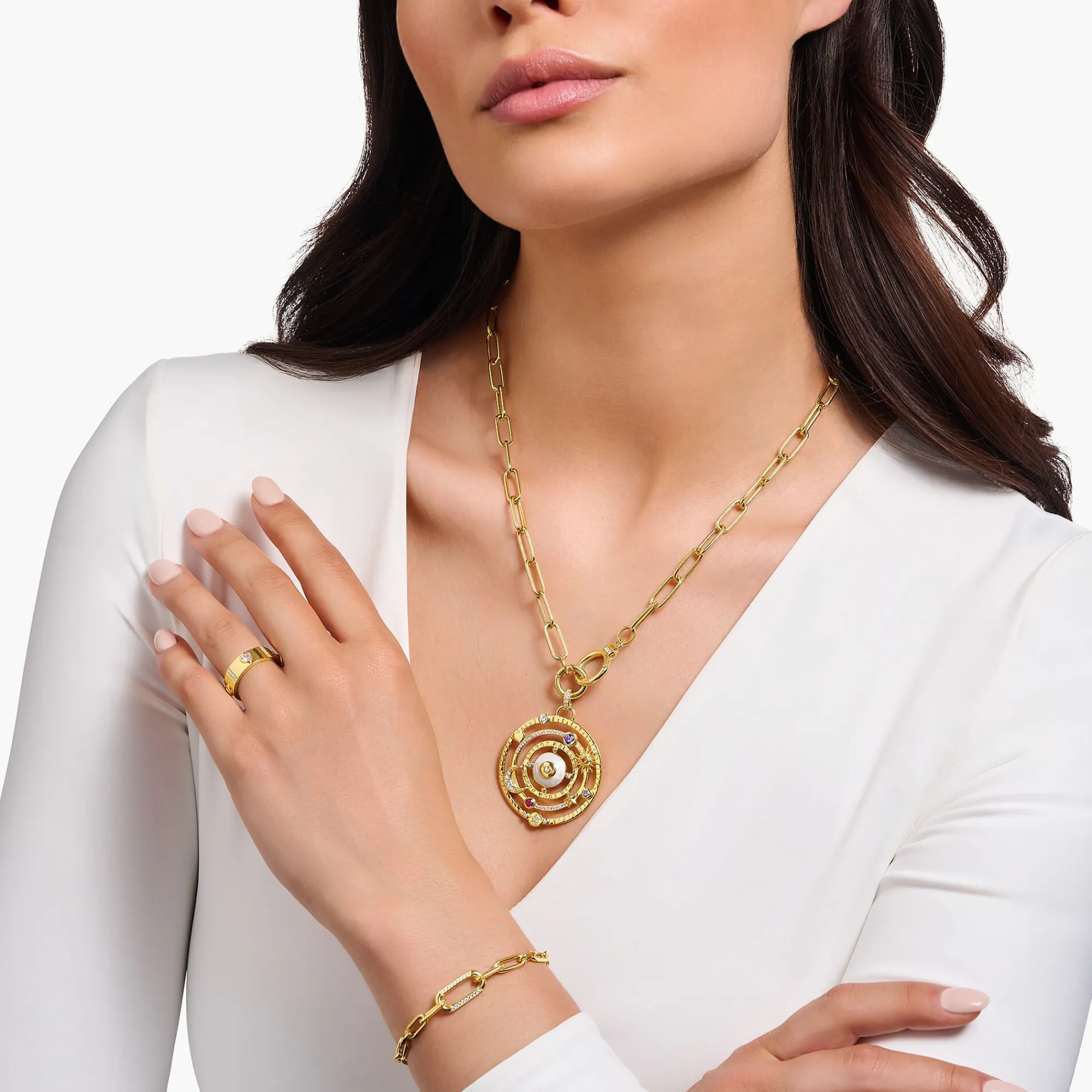 Women THOMAS SABO Necklaces|18-Carat Gold-Plating - 925 Silver-Yellow-gold plated link necklace with ring clasps and zirconia