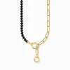 Women THOMAS SABO Necklaces|18-Carat Gold-Plating - 925 Silver-Yellow-gold plated necklace with onyx beads and white zirconia