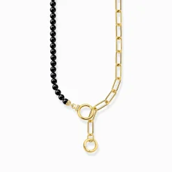 Women THOMAS SABO Necklaces|18-Carat Gold-Plating - 925 Silver-Yellow-gold plated necklace with onyx beads and white zirconia