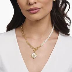Women THOMAS SABO Necklaces|18-Carat Gold-Plating - 925 Silver-Yellow-gold plated necklace with freshwater pearls and zirconia