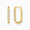 Women THOMAS SABO Hoop Earrings|18-Carat Gold-Plating - 925 Silver-Yellow-gold plated, oval-shaped hoop earrings with white zirconia