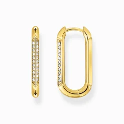 Women THOMAS SABO Hoop Earrings|18-Carat Gold-Plating - 925 Silver-Yellow-gold plated, oval-shaped hoop earrings with white zirconia