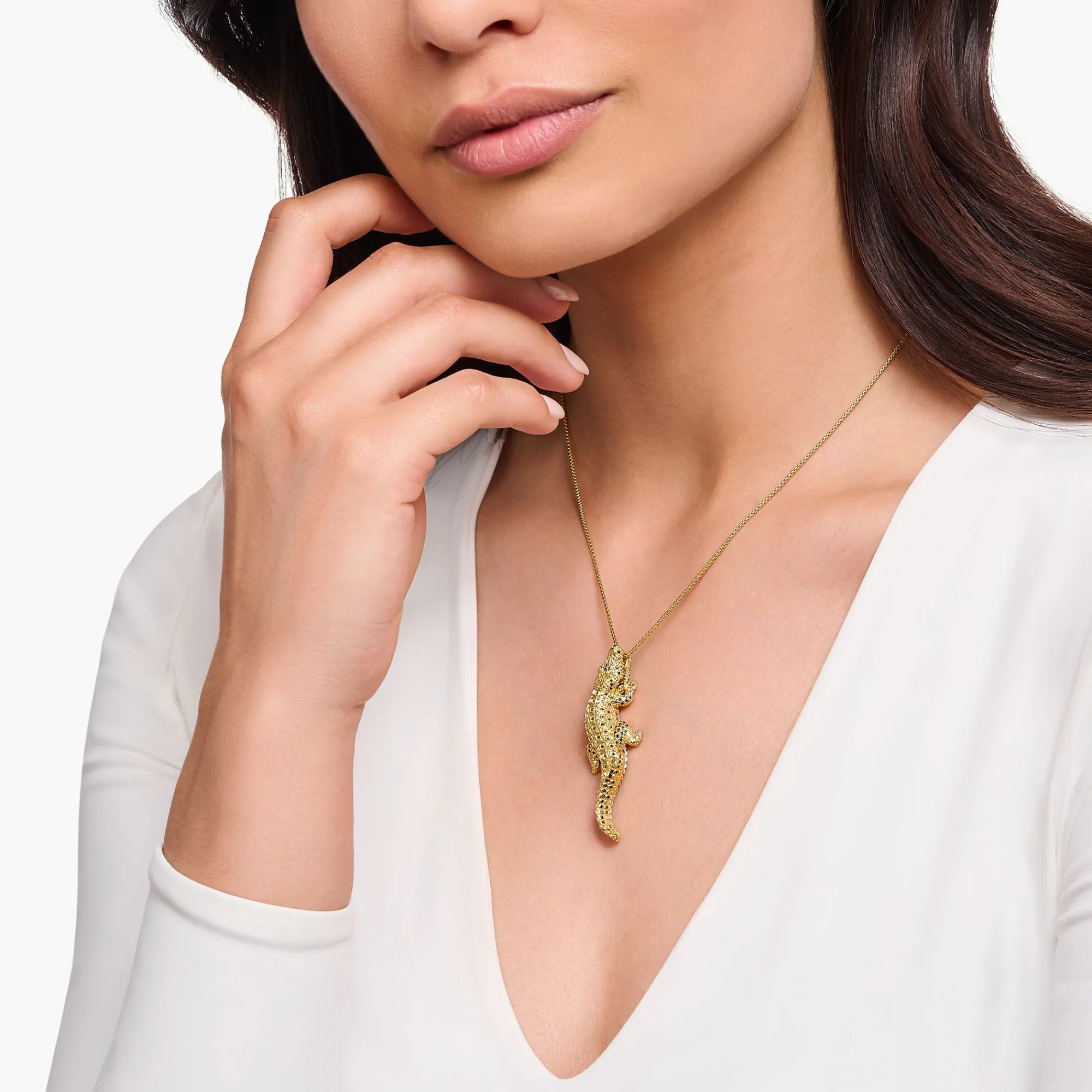 Women THOMAS SABO Pendants|18-Carat Gold-Plating - 925 Silver-Yellow-gold plated pendant in 3D crocodile design