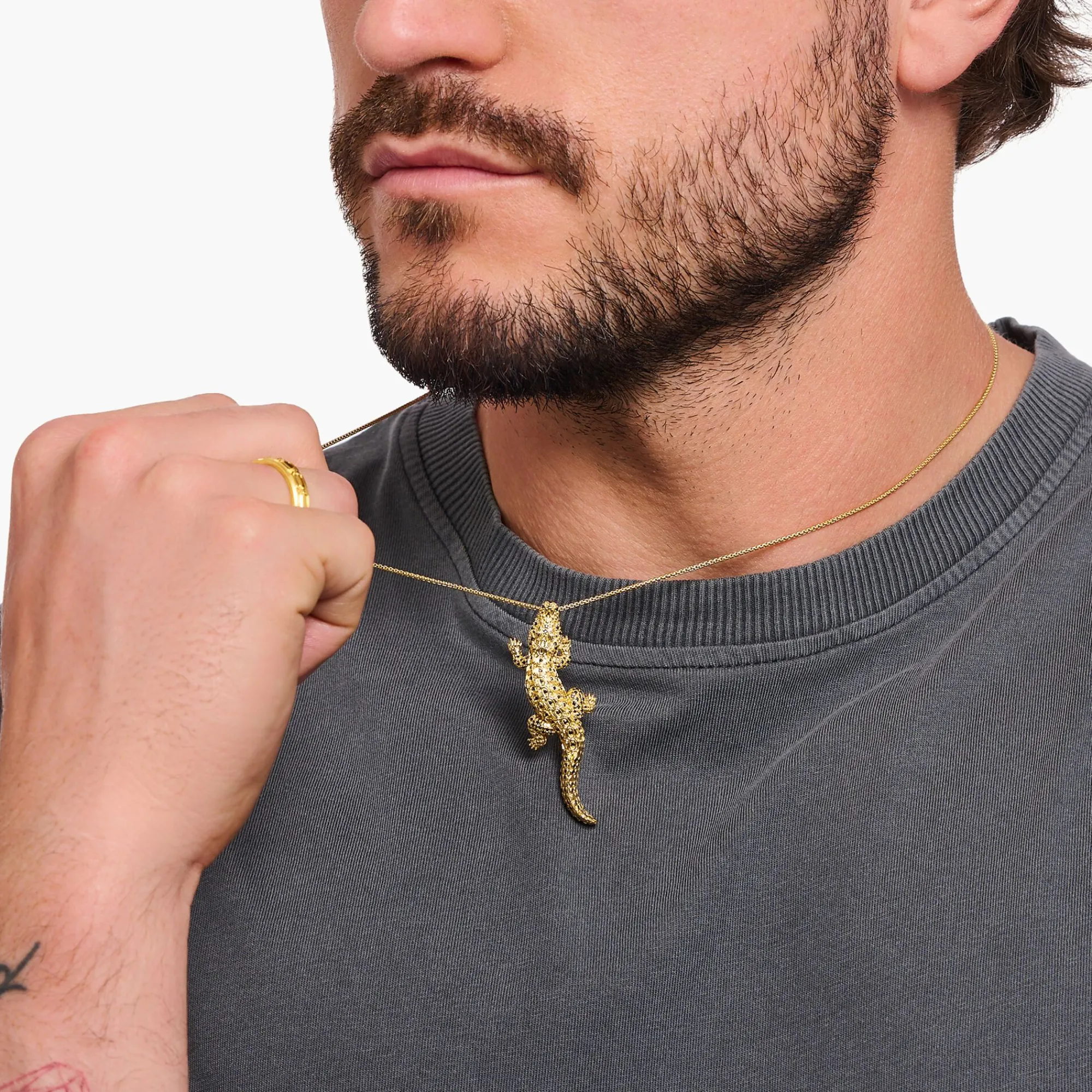 Women THOMAS SABO Pendants|18-Carat Gold-Plating - 925 Silver-Yellow-gold plated pendant in 3D crocodile design