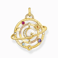 Women THOMAS SABO Pendants|18-Carat Gold-Plating - 925 Silver-Yellow-gold plated pendant with planetary ring and various stones