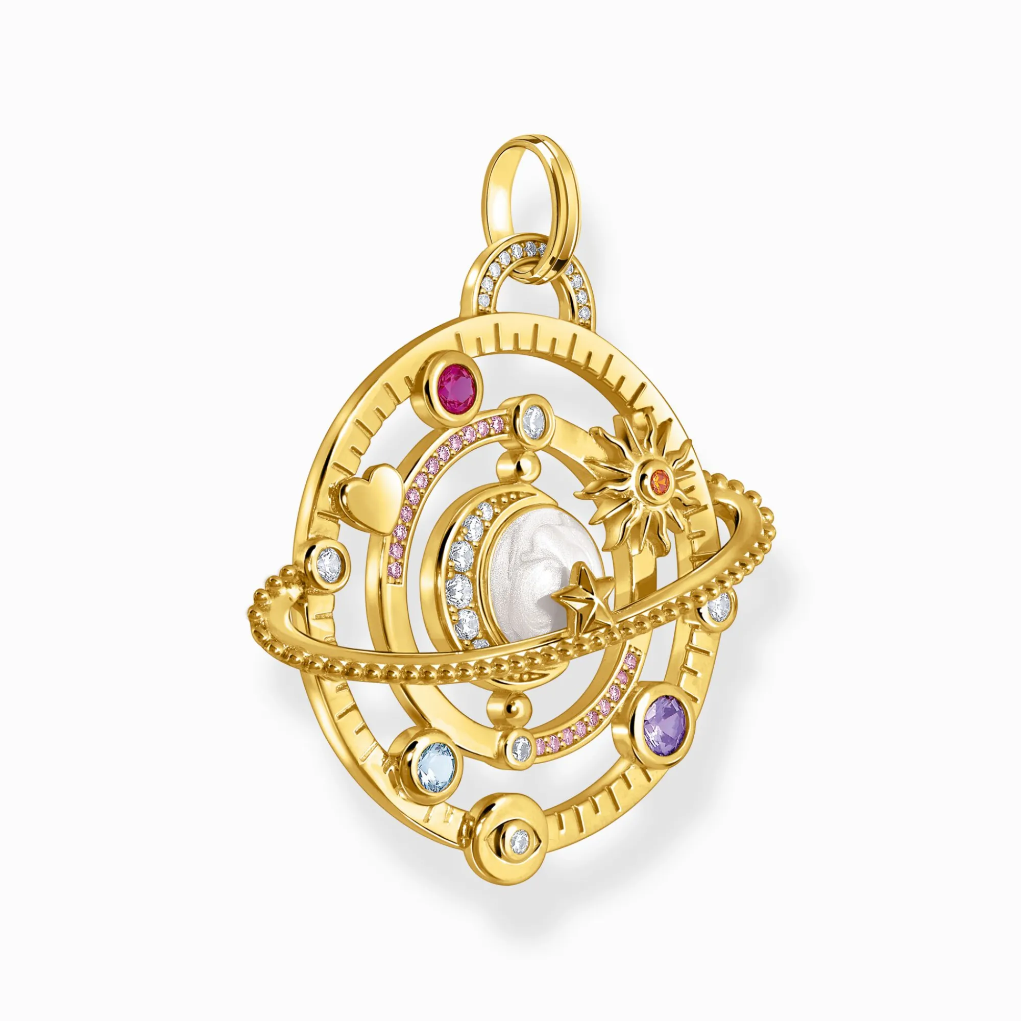 Women THOMAS SABO Pendants|18-Carat Gold-Plating - 925 Silver-Yellow-gold plated pendant with planetary ring and various stones