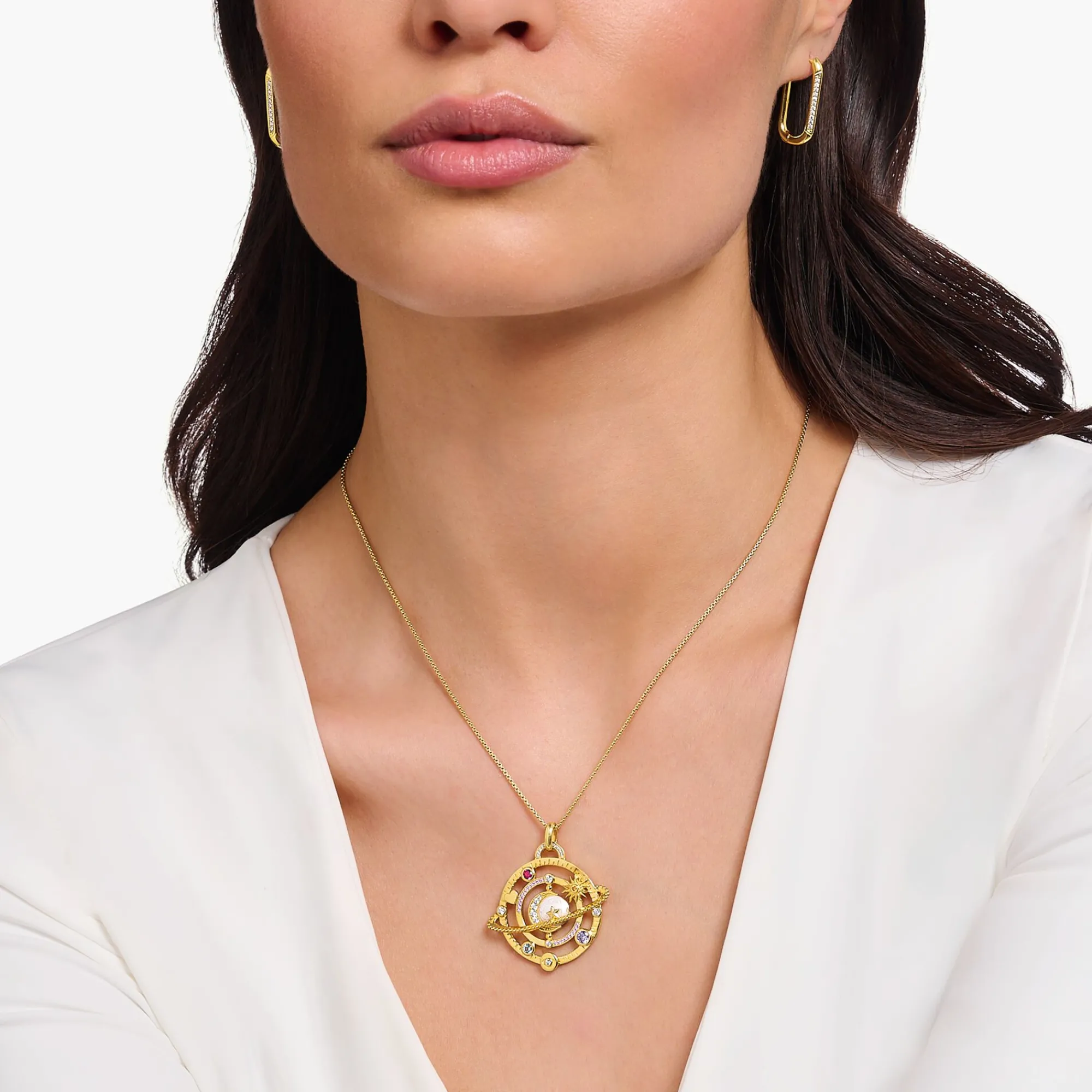 Women THOMAS SABO Pendants|18-Carat Gold-Plating - 925 Silver-Yellow-gold plated pendant with planetary ring and various stones