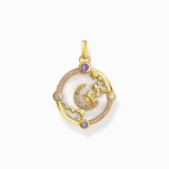 Women THOMAS SABO Pendants|18-Carat Gold-Plating - 925 Silver-Yellow-gold plated pendant with crescent moon and various stones