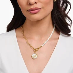Women THOMAS SABO Pendants|18-Carat Gold-Plating - 925 Silver-Yellow-gold plated pendant with crescent moon and various stones