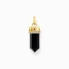 Women THOMAS SABO Pendants|18-Carat Gold-Plating - 925 Silver-Yellow-gold plated pendant with onyx in hexagon-shape and stones