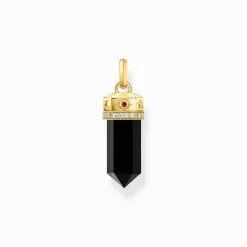 Women THOMAS SABO Pendants|18-Carat Gold-Plating - 925 Silver-Yellow-gold plated pendant with onyx in hexagon-shape and stones