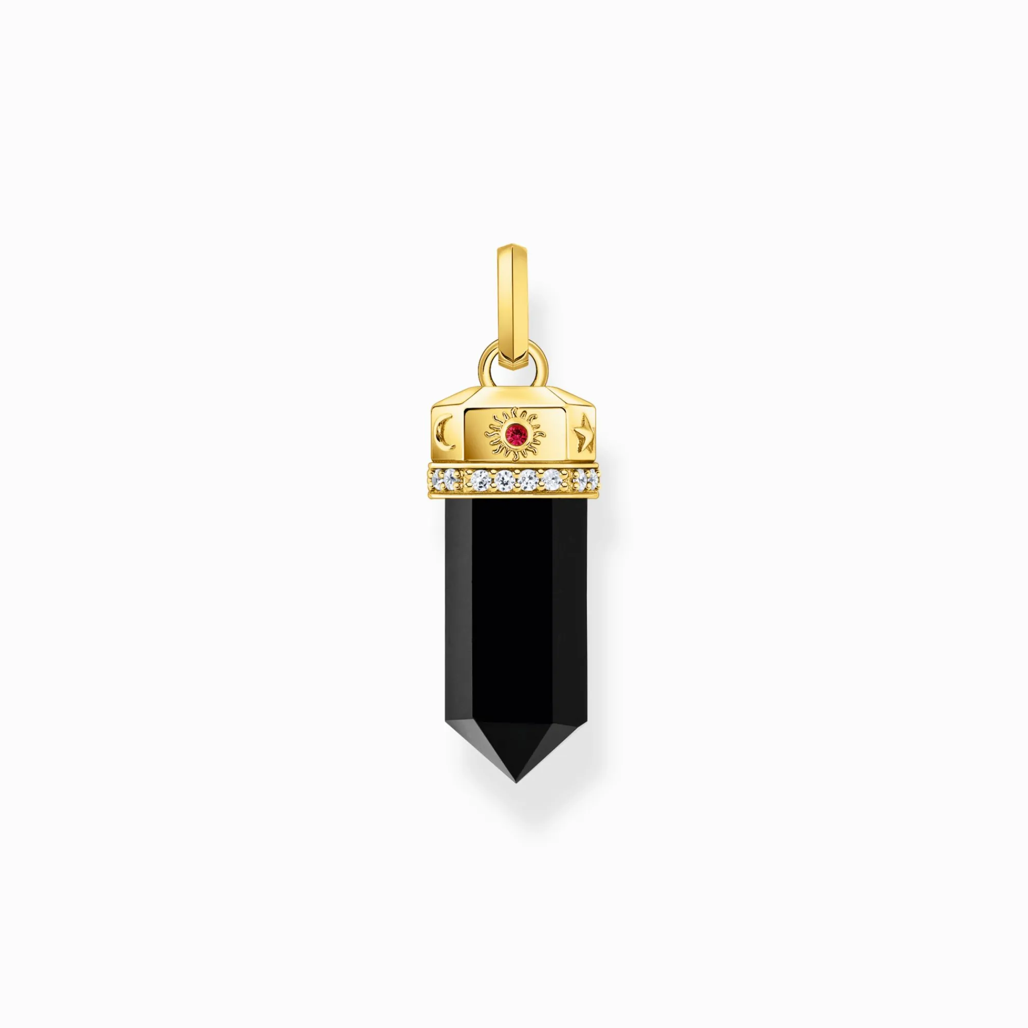 Women THOMAS SABO Pendants|18-Carat Gold-Plating - 925 Silver-Yellow-gold plated pendant with onyx in hexagon-shape and stones