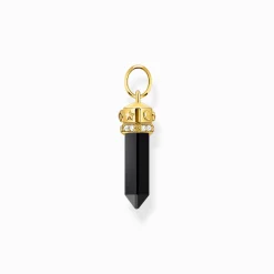 Women THOMAS SABO Pendants|18-Carat Gold-Plating - 925 Silver-Yellow-gold plated pendant with onyx in hexagon-shape and stones