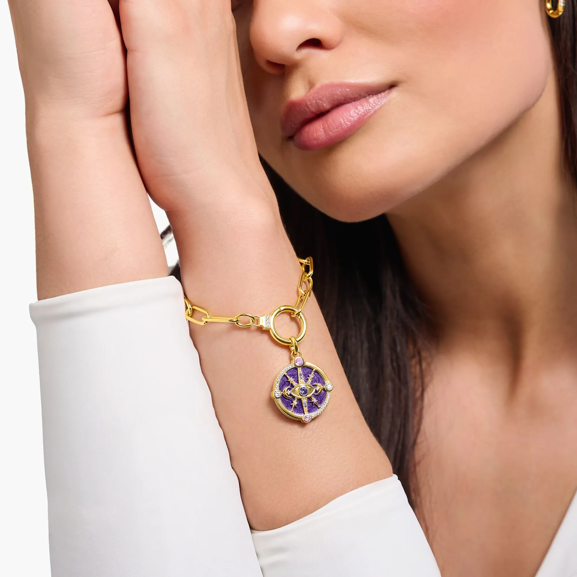 Women THOMAS SABO Pendants|18-Carat Gold-Plating - 925 Silver-Yellow-gold plated pendant with cold enamel and colourful stones