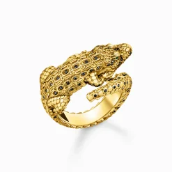 Women THOMAS SABO Rings|18-Carat Gold-Plating - 925 Silver-Yellow-gold plated ring with crocodile in 3D-Design